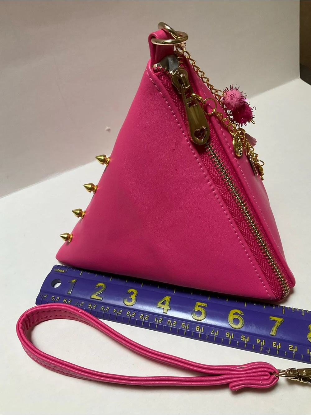 Synthetic leather triangle Hot Pink Wristlet Clutch Gold Spike Summerween Charms